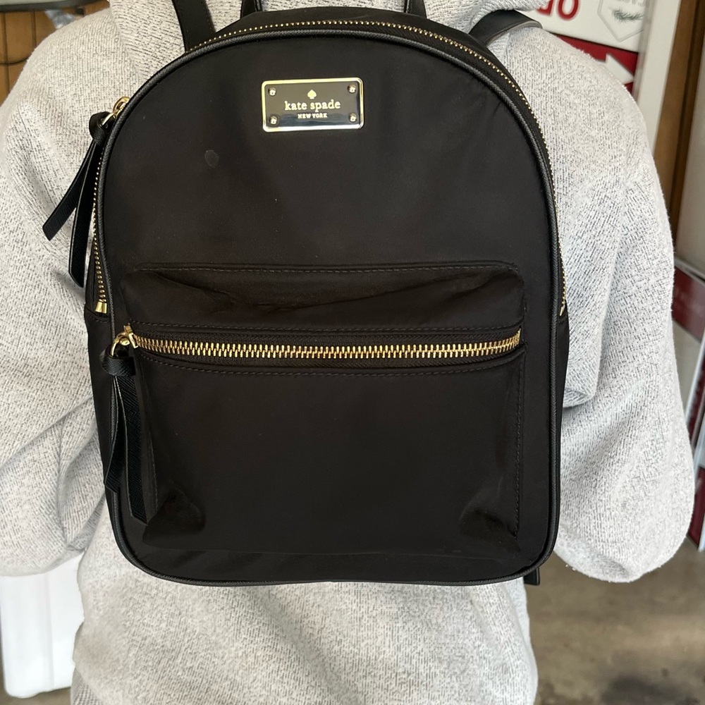 Kate Spade Black Backpack Sleek Design Gold Accents